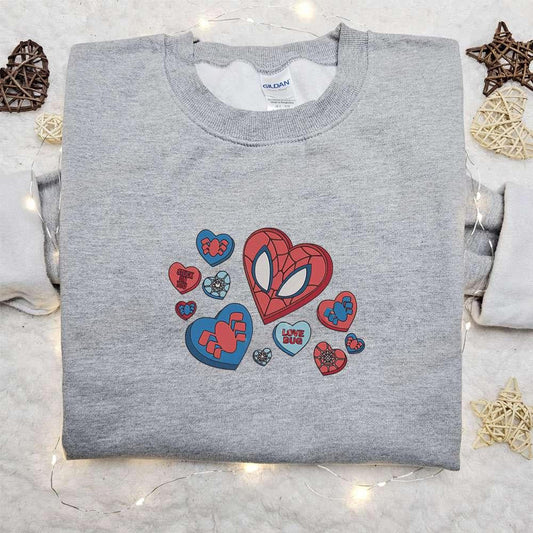 Spider Man Love Bug Stuck On You Embroidered Shirt Marvel Superhero Movie Embroidered Hoodie Best Valentines Day Gifts