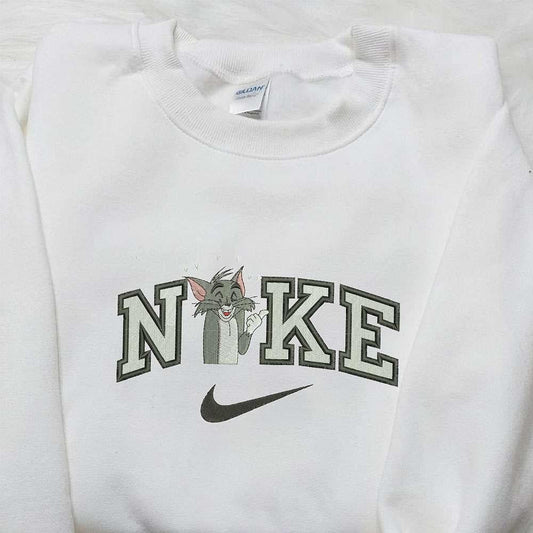 Tom Heart x Nike Swoosh Embroidered Hoodie Tom and Jerry Embroidered Shirt Nike Inspired Embroidered Shirt