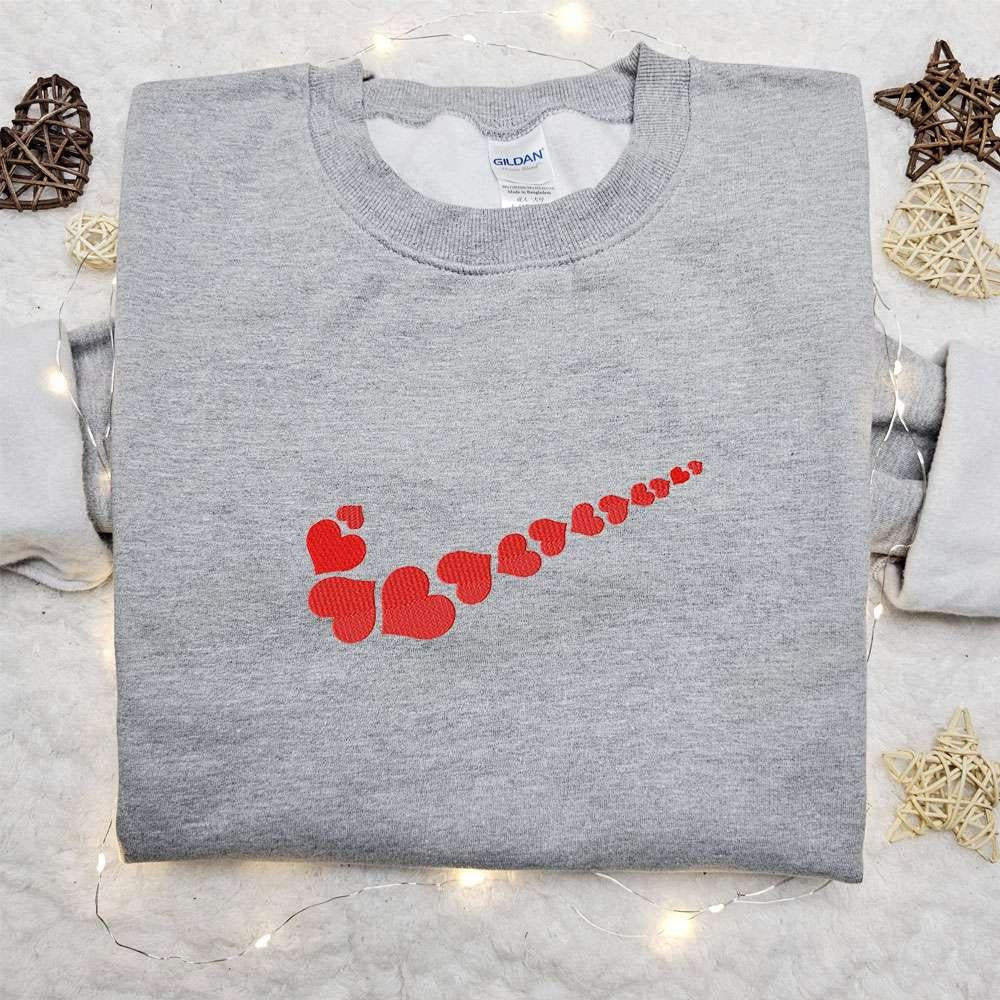 Heart x Nike Swoosh Embroidered Shirt Valentine Embroidered Shirt Custom Nike Embroidered Shirt