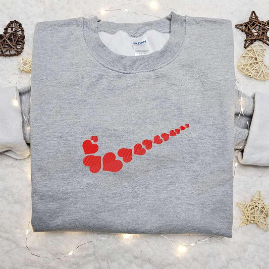 Heart x Nike Swoosh Embroidered Shirt Valentine Embroidered Shirt Custom Nike Embroidered Shirt