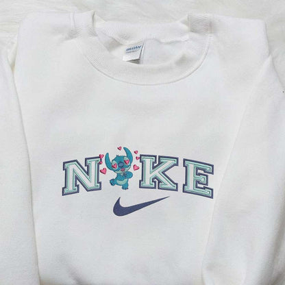 Stitch Love x Nike Embroidered Sweatshirt Lilo and Stitch Cartoon Embroidered Shirt Nike Inspired Embroidered Shirt