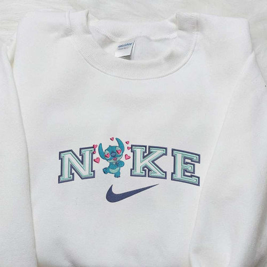 Stitch Love x Nike Embroidered Sweatshirt Lilo and Stitch Cartoon Embroidered Shirt Nike Inspired Embroidered Shirt