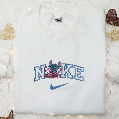 Nike x Stitch With Hearts Embroidered Shirt Disney Characters Embroidered Hoodie Best Valentines Day Gift Ideas 1