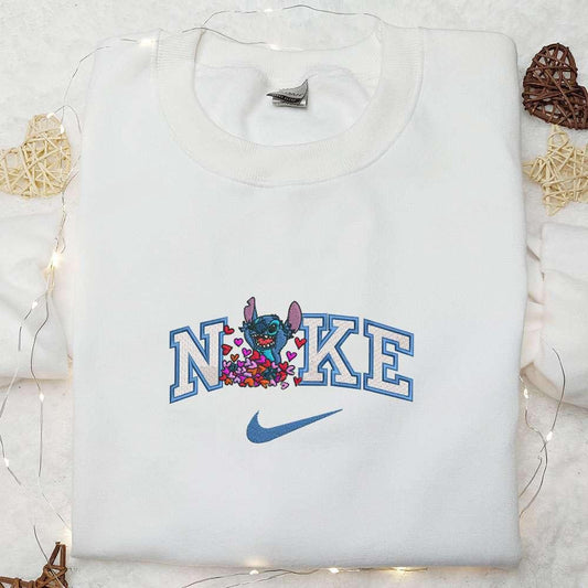 Nike x Stitch With Hearts Embroidered Shirt Disney Characters Embroidered Hoodie Best Valentines Day Gift Ideas 1