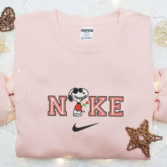 Snoopy With Rose x Nike Embroidered Shirt The Peanuts Cartoon Embroidered Hoodie Best Valentine Gift Idea