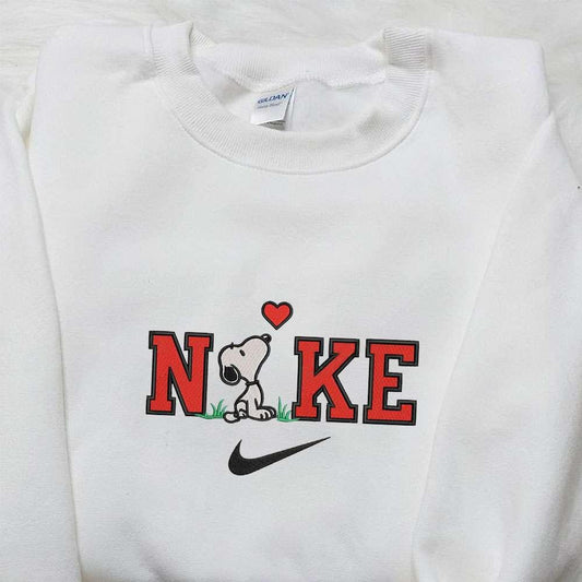 Snoopy With Heart x Nike Swoosh Embroidered Shirt The Peanuts Cartoon Embroidered Hoodie Best Valentine Gift Idea