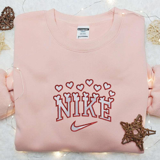 Red Hearts x Nike Embroidered Shirt Valentines Day Embroidered Hoodie Best Gift Ideas For Girlfriend