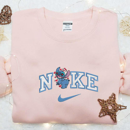 Nike x Stitch With Hearts Embroidered Shirt Disney Characters Embroidered Hoodie Best Valentines Day Gift Ideas