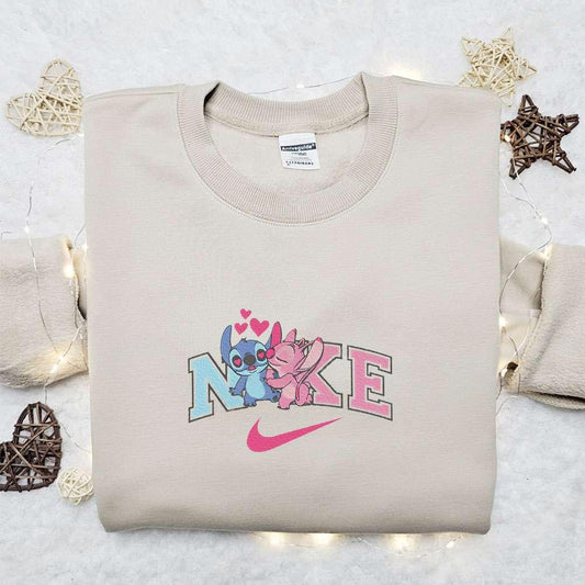 Stitch Angel Couple Love x Nike Embroidered Sweatshirt Lilo and Stitch Disney Embroidered Shirt The Best Valentine Gift