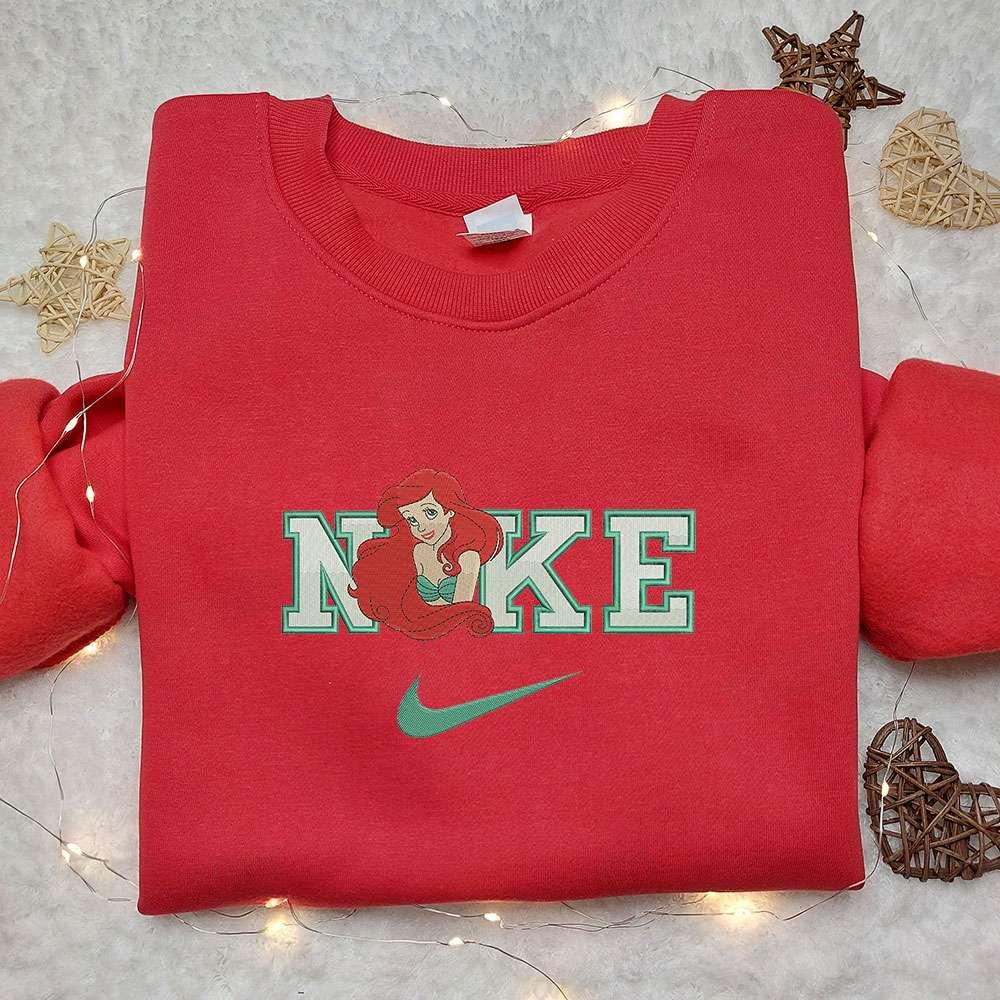 Ariel x Nike Cartoon Embroidered Shirt The Little Mermaid Embroidered Shirt Inspired Nike Embroidered Shirt