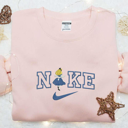 Alice In Wonderland x Nike Embroidered Shirt Disney Characters Embroidered Hoodie Best Gift For Girls
