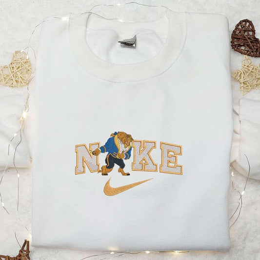 Beast x Nike Embroidered Shirt Disney Beauty And The Beast Embroidered Hoodie Couple Embroidered Sweatshirt