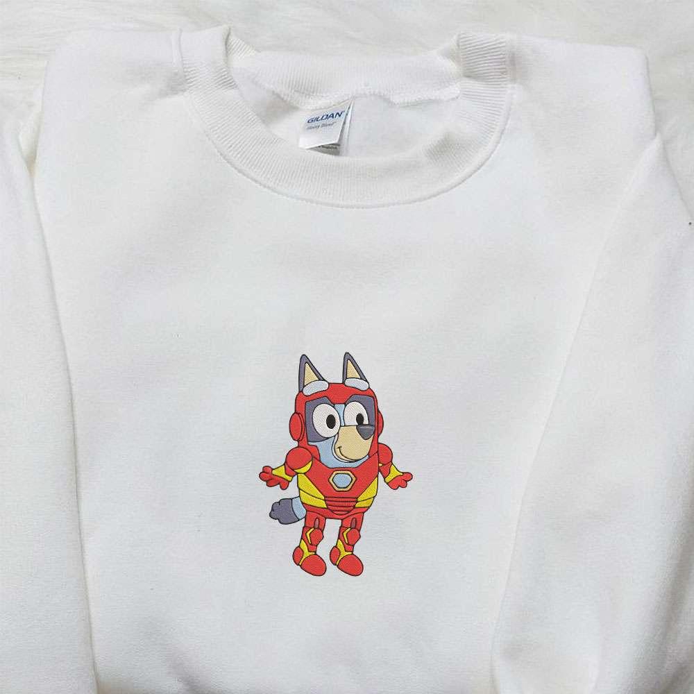 Bluey Iron Man Marvel Team Embroidered Shirt Bluey Cartoon Embroidered Hoodie Best Gift Idea