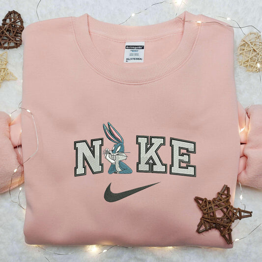 Bugs Bunny Half x Nike Embroidered Shirt Custom Nike Embroidered Shirt Cartoon Embroidered Shirt