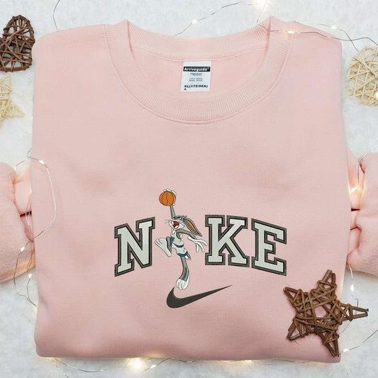 Bugs Bunny Scroing Basketball x Nike Embroidered Sweatshirt Disney Looney Tunes Embroidered Hoodie Cartoon Embroidered Shirt
