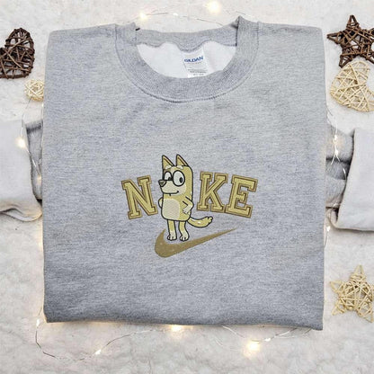 Bingo x Nike Cartoon Embroidered Sweatshirt The Bluey Embroidered Shirt Nike Inspired Embroidered Shirt