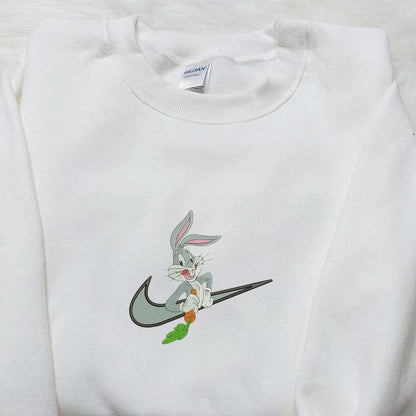 Bugs Bunny Eating Carrot x Nike Swoosh Embroidered Shirt Disney Looney Tunes Embroidered Hoodie Nike Inspired Embroidered Sweatshirt