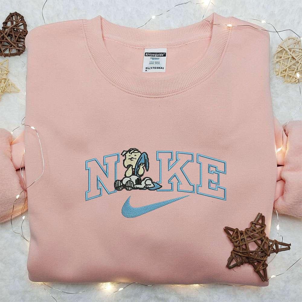 Charlie Brown and Snoopy x Nike Embroidered Sweatshirt Peanuts Cartoon Embroidered Shirt Nike Inspired Embroidered Shirt