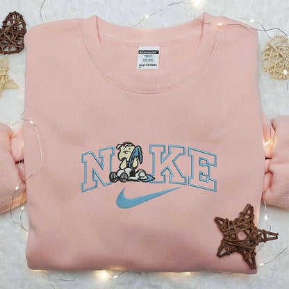 Charlie Brown and Snoopy x Nike Embroidered Sweatshirt Peanuts Cartoon Embroidered Shirt Nike Inspired Embroidered Shirt
