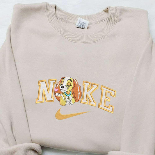 Lady x Nike Cartoon Embroidered Sweatshirt Disney Characters Embroidered Shirt Nike Inspired Embroidered Shirt