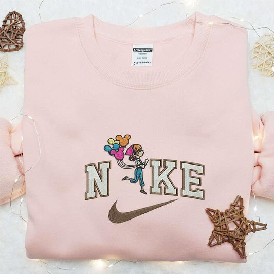 Nike x Ellie Balloons Couple Embroidered Shirt Disney Characters Embroidered Shirt Custom Nike Embroidered Shirt