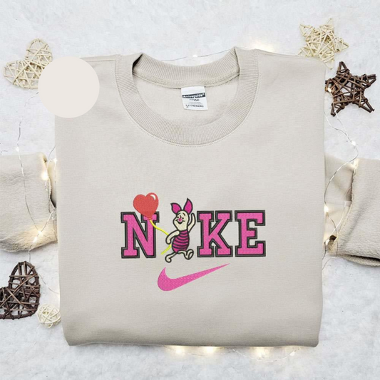 Piglet With Heart Balloon Disney Characters Embroidered Shirt, Best Gift For Couple