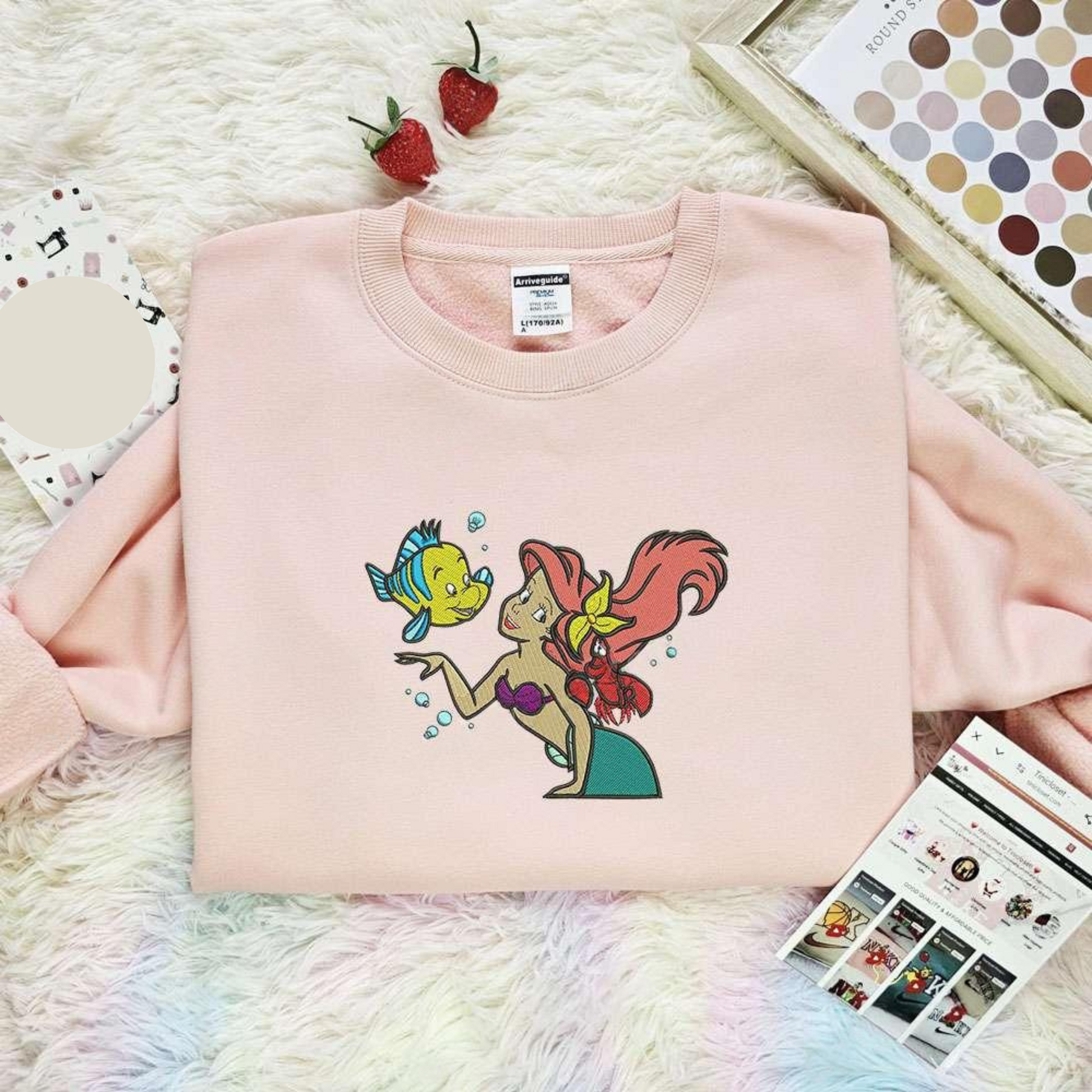 Ariel And Flounder Disney Characters Embroidered Shirt Best Gift Idea For Family