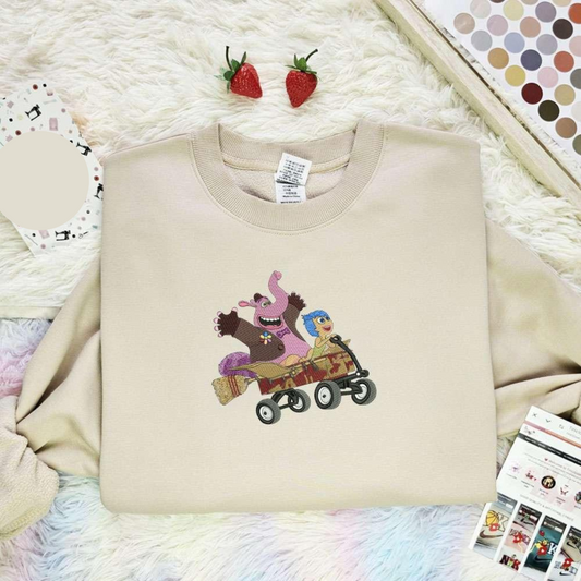 Bing Bong And Joy Riding Embroidered Shirt Disney Pixar Inside Out Embroidered Hoodie
