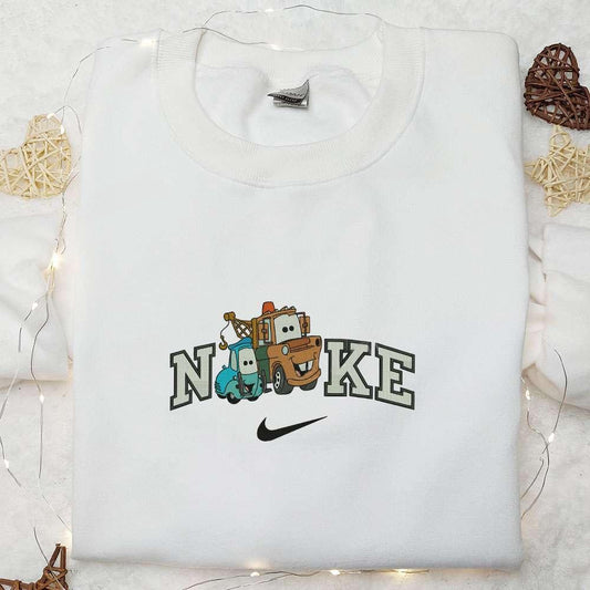 Nike X Tow Mater And Guido Cars Embroidered Shirt Pixar Cars Disney Cartoon Embroidered Sweatshirt Nike Inspired Embroidered Hoodie