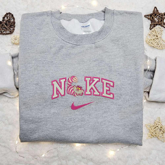 Pink Chesire Cat X Nike Embroidered Shirt Disney Alice In Wonderland Embroidered Hoodie Cartoon Embroidered Sweatshirt