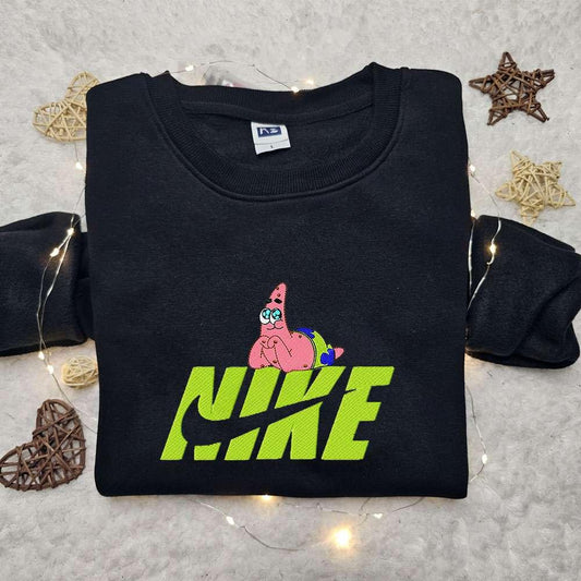 Patrick Star X Nike Cartoon Embroidered Sweatshirt Walt Disney Characters Embroidered Shirt Best Birthday Gift Ideas For Family