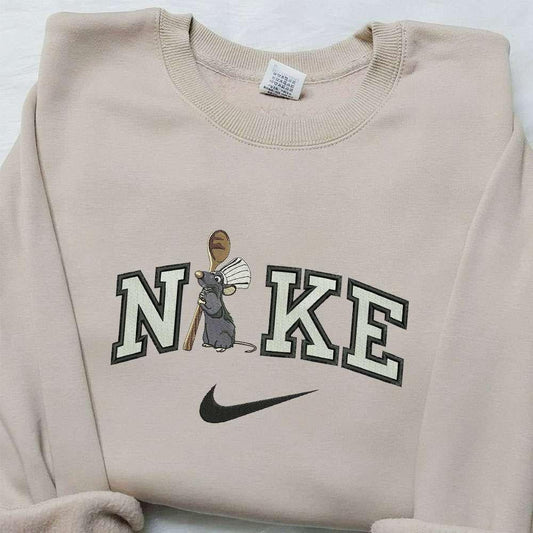 Remmy X Nike Embroidered Sweatshirt Ratatouille Cartoon Embroidered Shirt Nike Inspired Embroidered Shirt