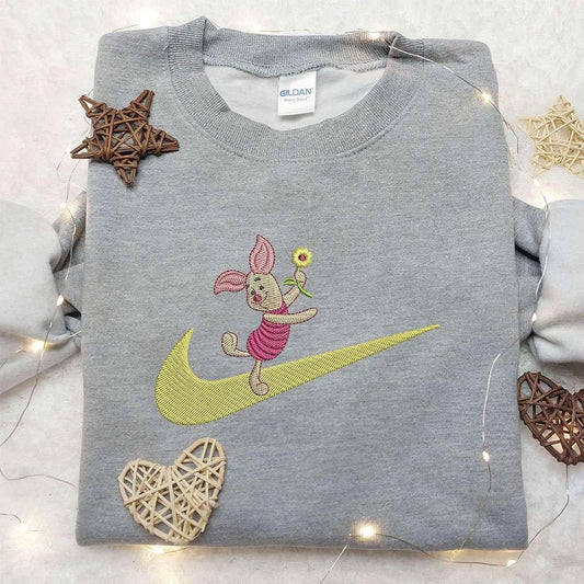 Piglet X Nike Swoosh Embroidered Sweatshirt Winnie The Pooh Disney Embroidered Sweatshirt Nike Inspired Embroidered Shirt