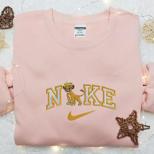 Simba With Crown X Nike Embroidered Shirt Disney Characters Embroidered Hoodie Nike Inspired Embroidered Sweatshirt