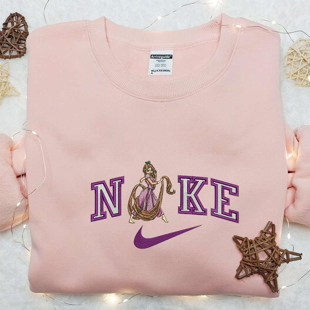 Rapunzel X Nike Cartoon Embroidered Shirt Custom Nike Embroidered T Shirt Best Gift Ideas For Family