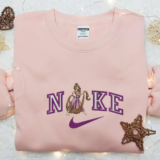 Rapunzel X Nike Cartoon Embroidered Shirt Custom Nike Embroidered T Shirt Best Gift Ideas For Family