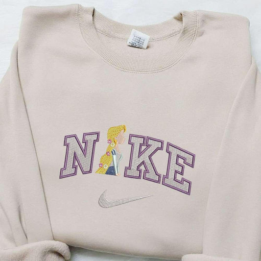Rapunzel X Nike Cartoon Embroidered Shirt Disney Characters Embroidered Sweatshirt Custom Embroidered Hoodie