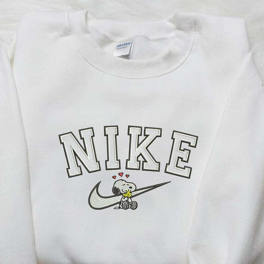 Snoopy And Woodstock X Nike Embroidered Sweatshirt Peanuts Cartoon Embroidered Shirt Nike Inspired Embroidered Shirt