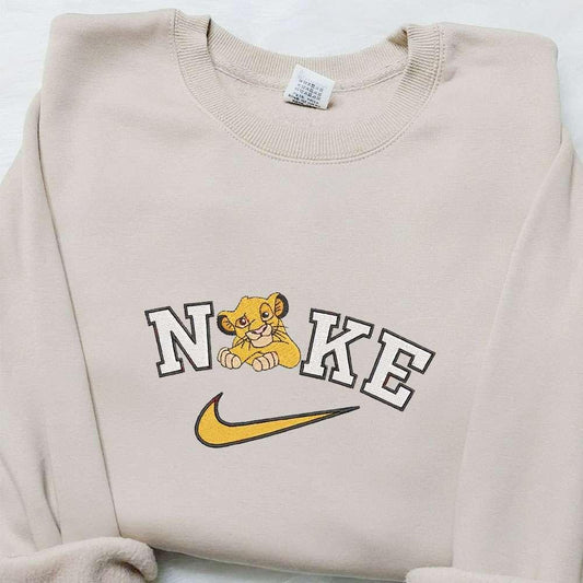 Simba X Nike Cartoon Embroidered Sweatshirt Disney Characters Embroidered Shirt Custom Embroidered Shirt