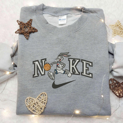 Bugs Bunny Basketball x Nike Swoosh Embroidered Shirt, Custom Nike Embroidered Shirt, Cartoon Embroidered Shirt