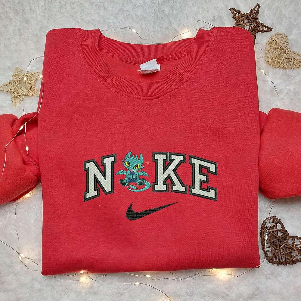 Chibi Toothless x Nike Embroidered Hoodie How to Train Your Dragon Embroidered Shirt Nike Inspired Embroidered Shirt