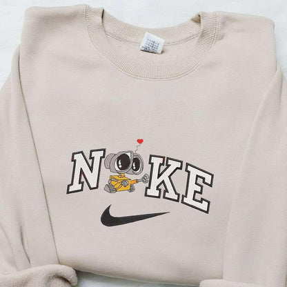 Wall E x Nike Cartoon Embroidered Sweatshirt Disney Characters Embroidered Shirt Custom Embroidered T shirt