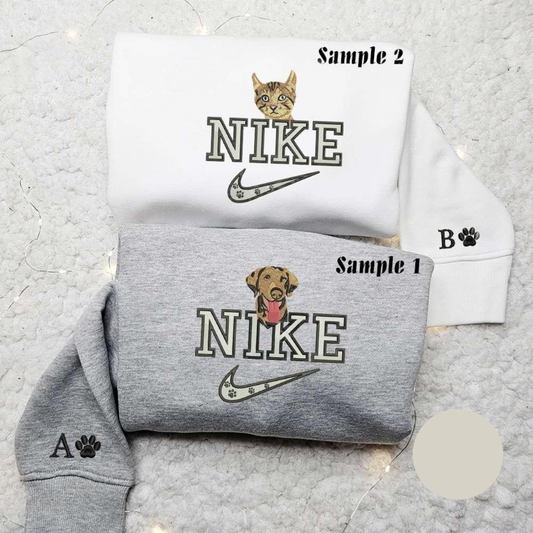 Cat And Dog Pet x Nike Couple Embroidered Shirt Animal Embroidered Hoodie Nike Inspired Embroidered Sweatshirt
