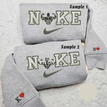 Bodybuilder Man And Woman x Nike Couple Embroidered Shirt Valentines DayEmbroidered Hoodie Nike Inspired Embroidered Sweatshirt