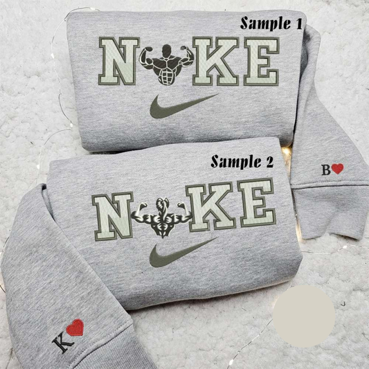 Bodybuilder Man And Woman x Nike Couple Embroidered Shirt Valentines DayEmbroidered Hoodie Nike Inspired Embroidered Sweatshirt
