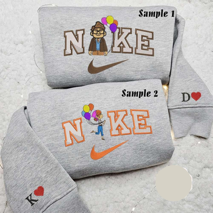 Carl And Ellie x Nike Couple Embroidered Shirt Disney Pixar Up Embroidered Hoodie Valentines Day Embroidered Sweatshirt