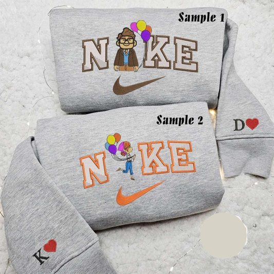 Carl And Ellie x Nike Couple Embroidered Shirt Disney Pixar Up Embroidered Hoodie Valentines Day Embroidered Sweatshirt