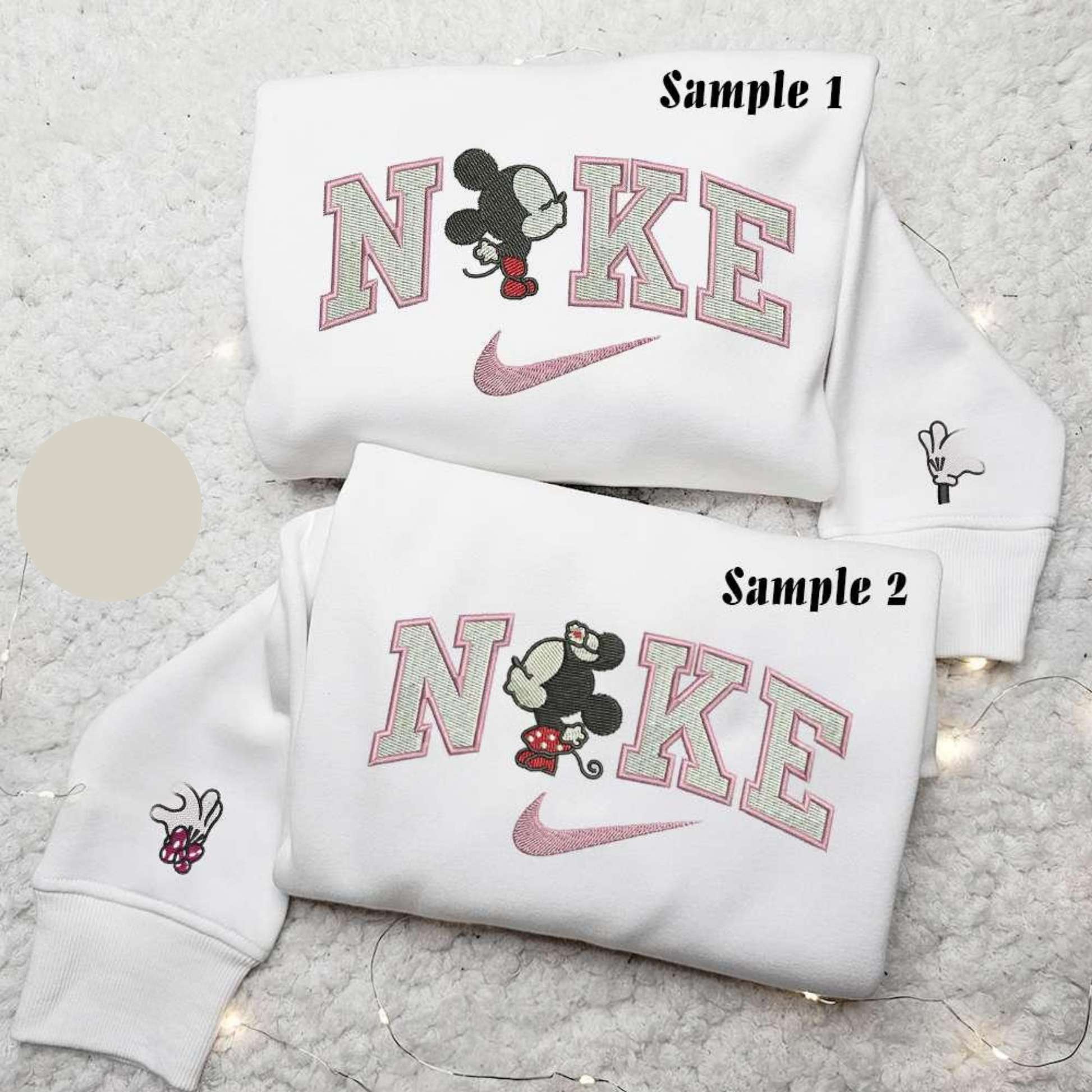 Baby Mickey And Minnie Kiss x Nike Couple Embroidered Shirt Disney Characters Embroidered Hoodie Valentines Day Embroidered Sweatshirt