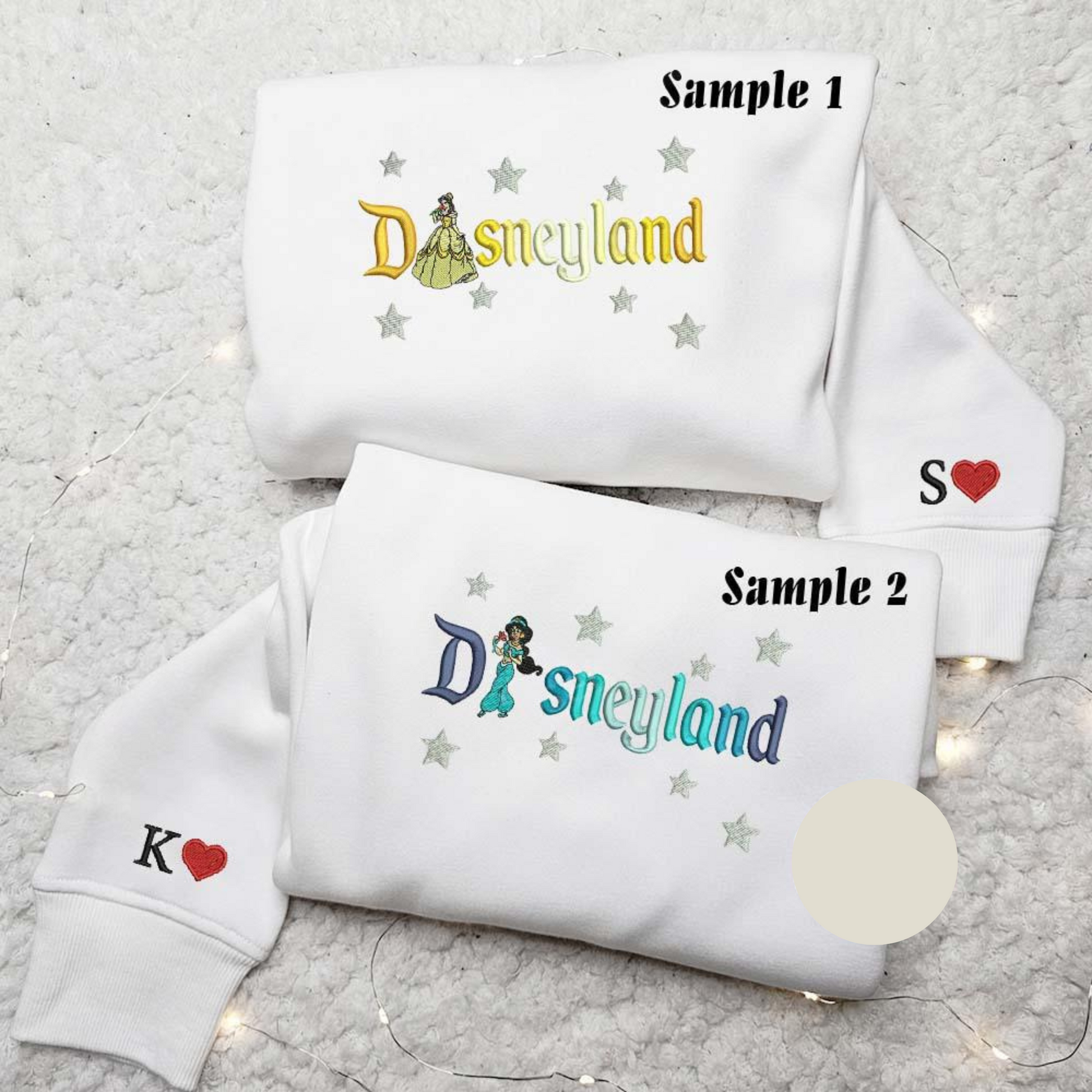 Belle And Jasmine Princess Disneyland Embroidered Couples Shirts