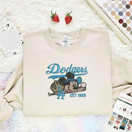 Mickey Dodgers La Est 958 Sports Embroidered Shirt